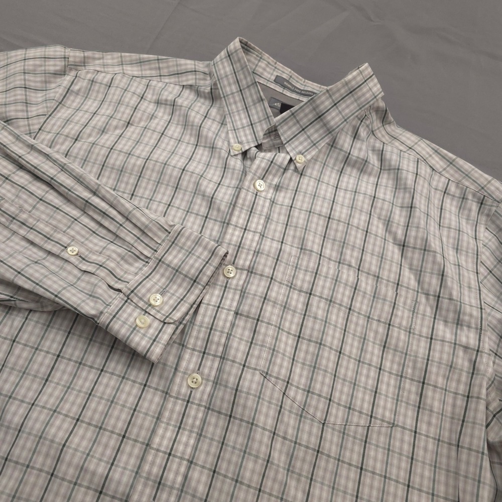 Eddie Bauer Button Down Shirt Men XL Grey Plaid Wrinkle Free Relaxed Fit